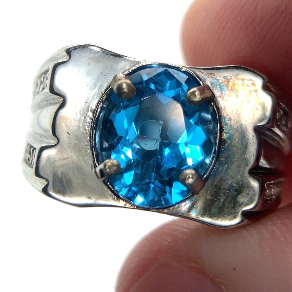 Swiss Blue Topaz 3.65ct Platinum Finish Solid 925 Sterling Silver Ring